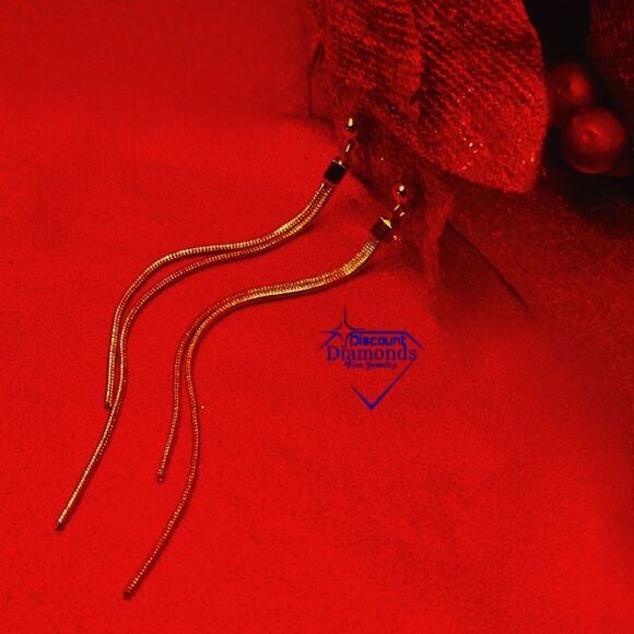 14K Gold on 925 Silver Gold Tassel Dangle Stud Earrings - Picture 5 of 7